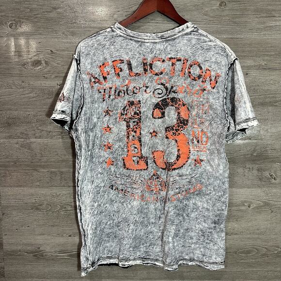 Affliction Reversible Distressed T-shirt Sz Large American Customs Motor Spirit - Picture 6 of 16